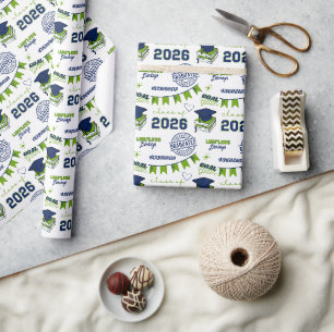 Abschlussklasse Blau und Grün 2026 Geschenkpapier