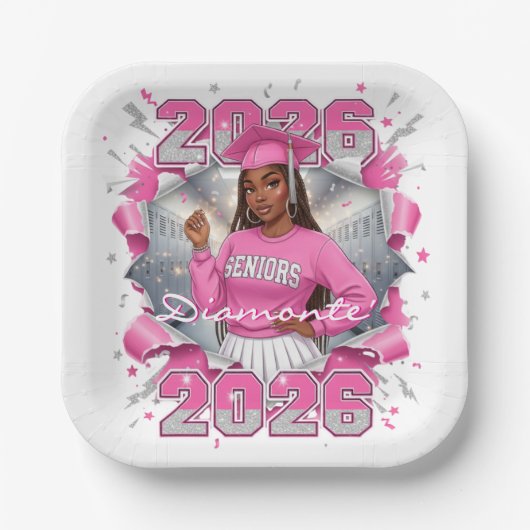 Abschlussklasse Pink & Silver 2026 Senior Pappteller (Vorderseite)