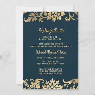 Abschlusskofferparty Navyblau Vintage Gold Einladung