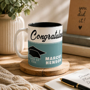 Abschlussmütze Absolventen Name Herzlichen Glückwu Zweifarbige Tasse