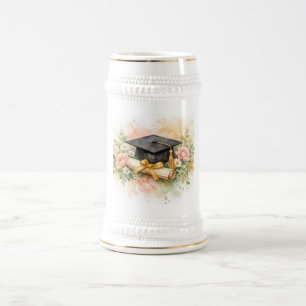 Abschlussmütze mit Blumendesign Bierglas