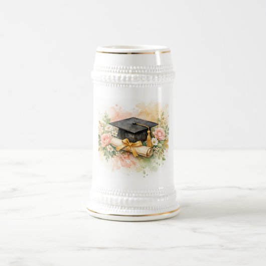 Abschlussmütze mit Blumendesign Bierglas (Mittel)