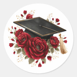 Abschlussmütze mit roten Rosen Feierdesign Runder Aufkleber