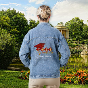 Abschlussmütze Rot Gold Personalisiert Jeansjacke