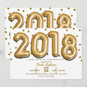 ABSCHLUSSPARTY 2018 Goldene Luftballons mit Konfet Einladung