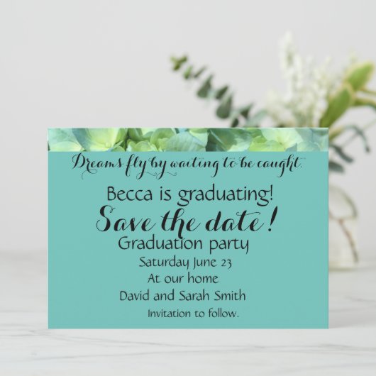 Abschlusstraumzitat Save the Date Einladung (Stehend Vorderseite)