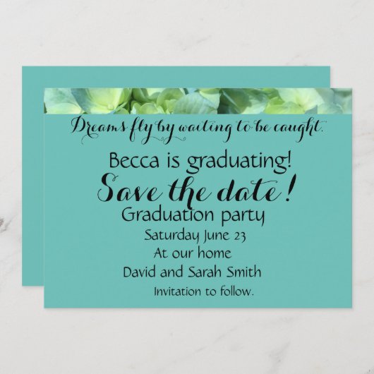 Abschlusstraumzitat Save the Date Einladung (Vorne/Hinten)