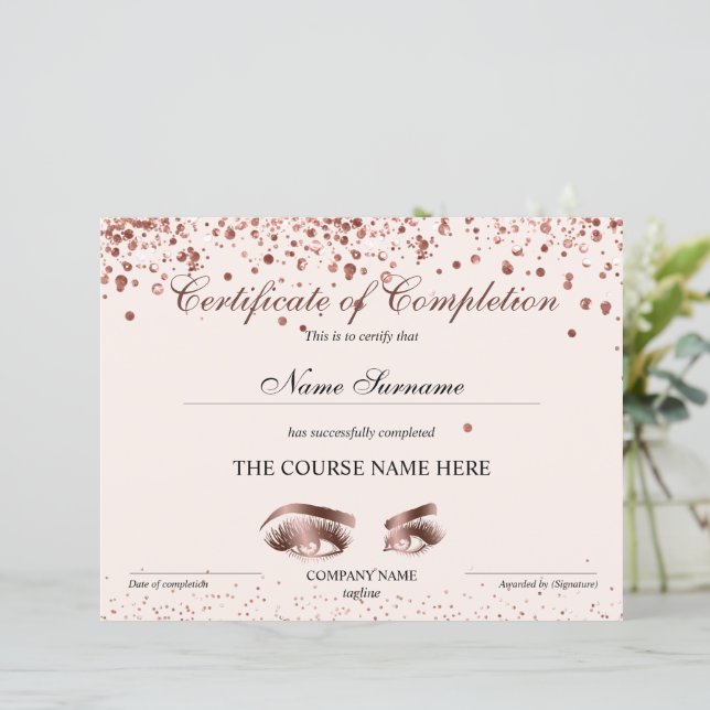 Abschlusszertifikat "Brows Lash Course" (Stehend Vorderseite)