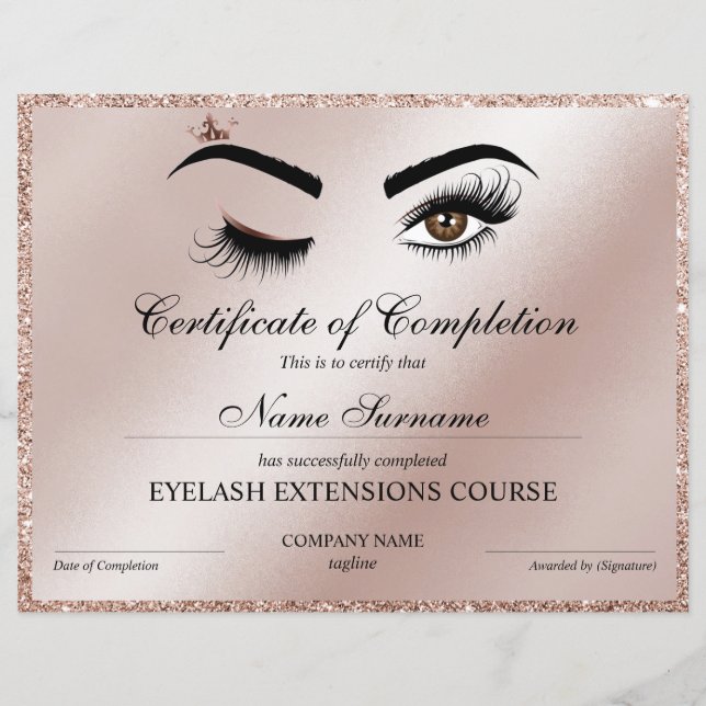 Abschlusszertifikat Lashes Kurs (Vorderseite)