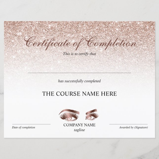 Abschlusszertifikat Lashes Kurs (Vorderseite)