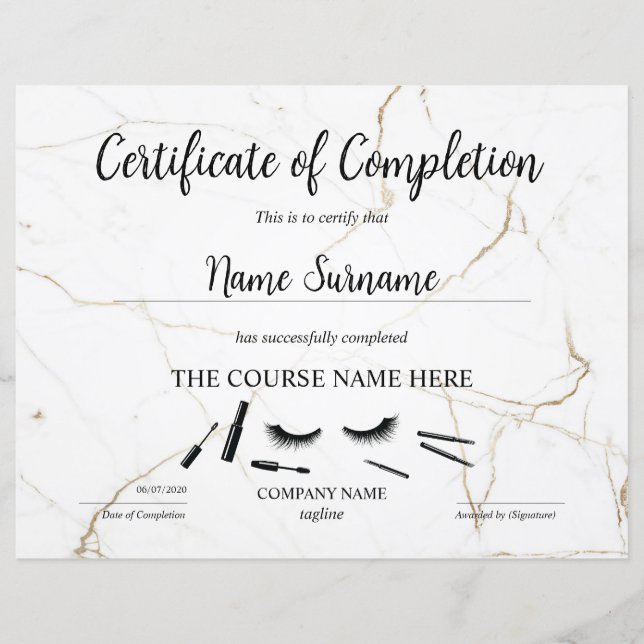 Abschlusszertifikat Lashes Kurs (Vorderseite)