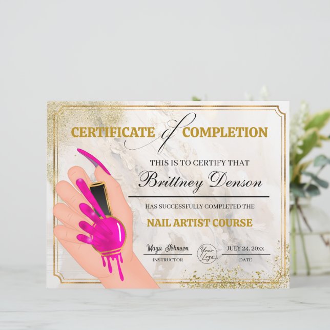 Abschlusszeugnis für Nageltechniker (Stehend Vorderseite)