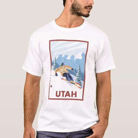 Abschüssiger Schnee SkierUtah T-Shirt (Vorderseite)