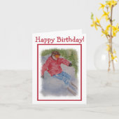 Abschüssiger Skifahrer-alles Gute zum Geburtstag Karte (Gelbe Blume)
