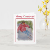 Abschüssiger Skifahrer-frohe Weihnachten Karte (Gelbe Blume)