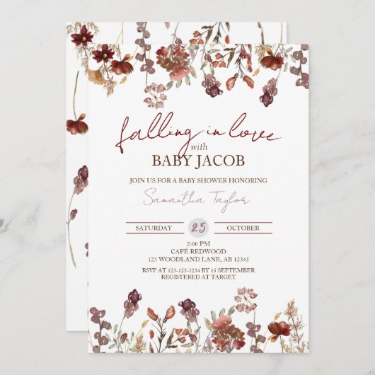 Absinken in Liebe mit Baby, Autumn Baby Shower Einladung (Vorne/Hinten)