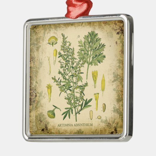 Absinthe Botanical Collage Silbernes Ornament (Links)