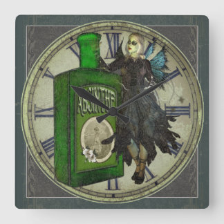 Absinthe Fee - La Fée Verte - Die Grüne Fee Quadratische Wanduhr