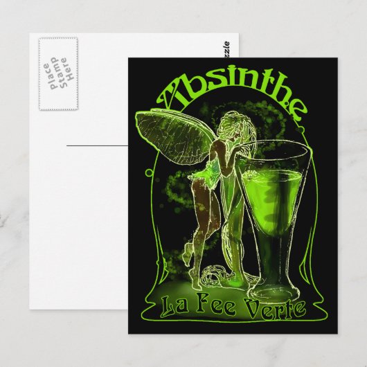 Absinthe La Fee Verte Fairy mit Glas Postkarte (Vorne/Hinten)
