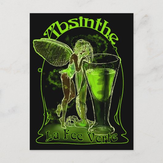 Absinthe La Fee Verte Fairy mit Glas Postkarte (Vorderseite)