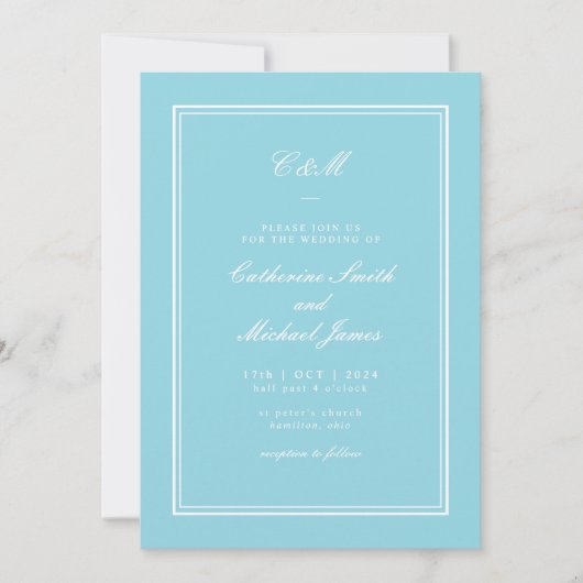 Absolute Klassik Bright Aqua Monogram Wedding Einladung (Vorderseite)