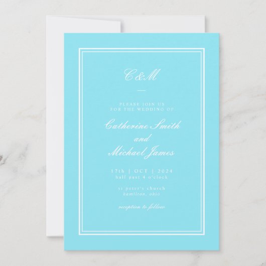 Absolute Klassik Bright Aqua Monogram Wedding Einladung (Vorderseite)