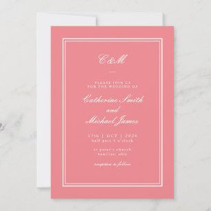 Absolute klassische Korallenrosa-Monogramm-Hochzei Einladung