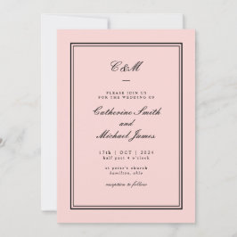 Absolute klassische Rosa- und Schwarz-Monogramm-Ho Einladung