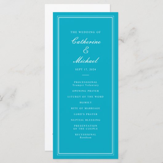 Absolute klassische Script Bright Aqua Wedding Programm (Vorne/Hinten)