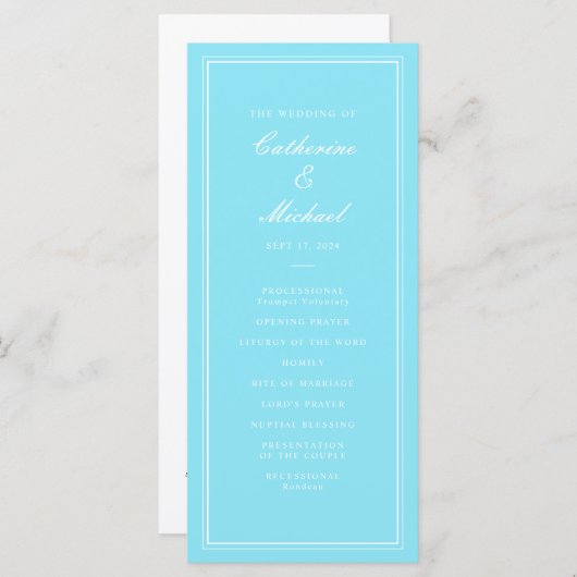 Absolute klassische Script Bright Aqua Wedding Programm (Vorne/Hinten)