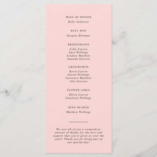 Absolute klassische Script-Rosa und Schwarze Hochz Programm (Rückseite)