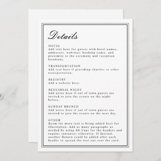 Absolute klassische Script Schwarz und Weiß Einlad Programm (Vorne/Hinten)