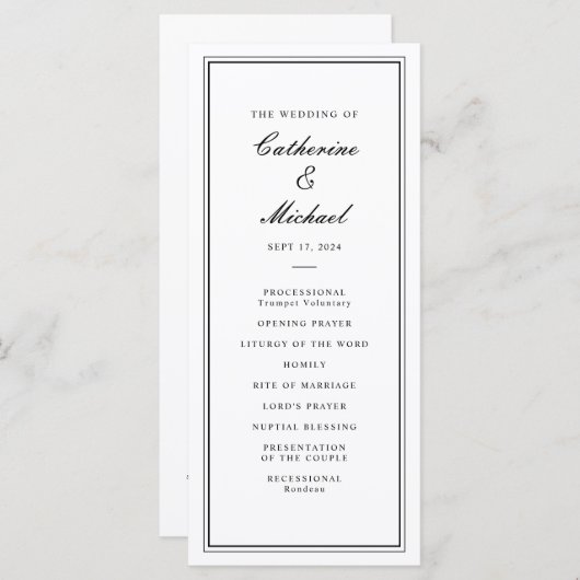 Absolute klassische Script Schwarz und Weiß Hochze Programm (Vorne/Hinten)