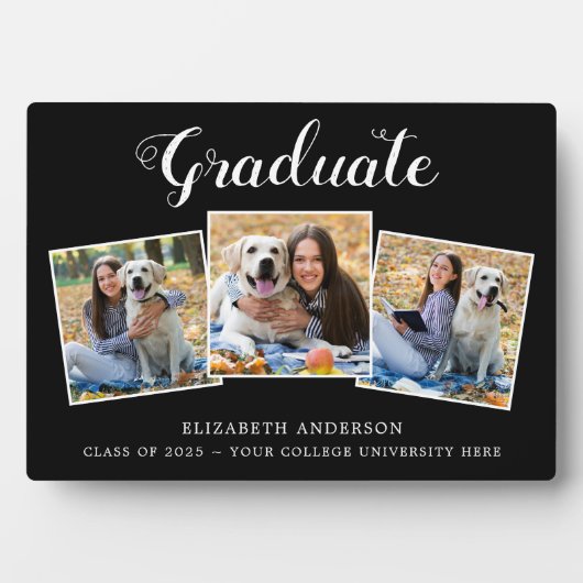 Absolvent 3 Foto Name School Abschluss Fotoplatte (Vorderseite)