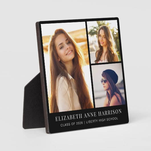 Absolvent 3 FotoCollage Schwarz Fotoplatte (Vorderseite)