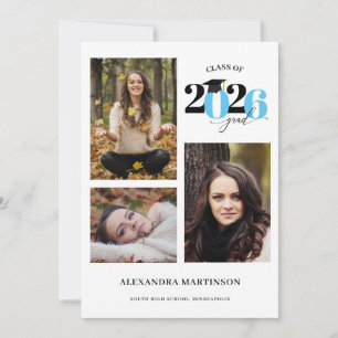 Absolvent 3 Fotos Collage Hellblau Abschlussjahrga Einladung