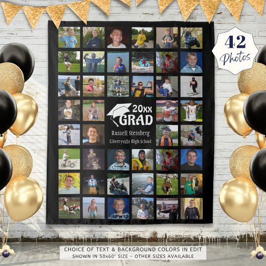Absolvent 44 Foto-Collage Name Schule Schwarz Wandteppich