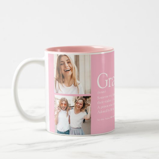 Absolvent Definition Modernes Foto Girly Pink Zweifarbige Tasse (Links)