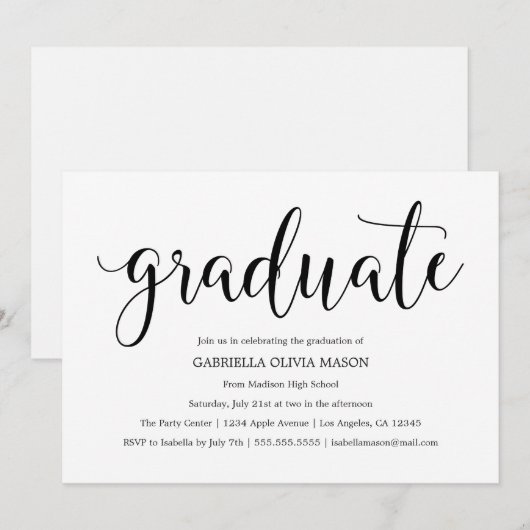 Absolvent | Einladung zur Black Script Graduation (Vorne/Hinten)