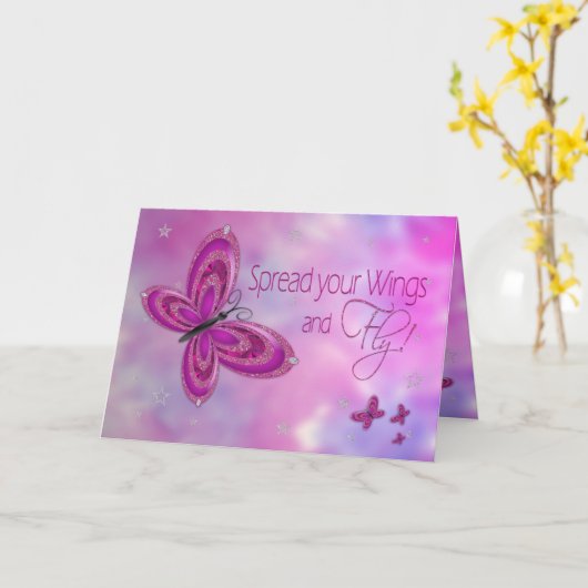 Absolvent, GLÜCKWÜNSCHE, rosa schillernder Karte (Gelbe Blume)