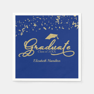 Absolvent Goldfolie Abschlussfeier Blau Serviette