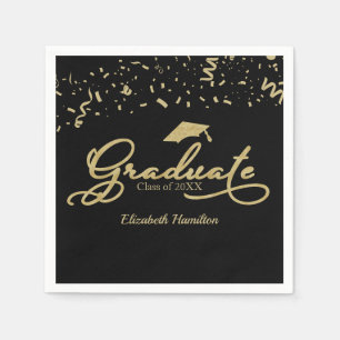 Absolvent Goldfolie Abschlussfeier Schwarz Serviette