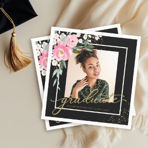 Absolvent Hot Pink Blütengrad Party Foto Schwarz Serviette