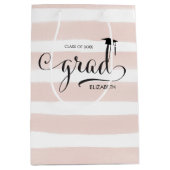 Absolvent-Kappen-Rosa-Streifen Mittlere Geschenktüte (Vorderseite)