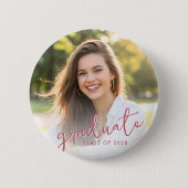 Absolvent Modern Pink Schrift Foto Button (Vorderseite)