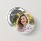 Absolvent Modern Pink Schrift Foto Button (Vorne & Hinten)