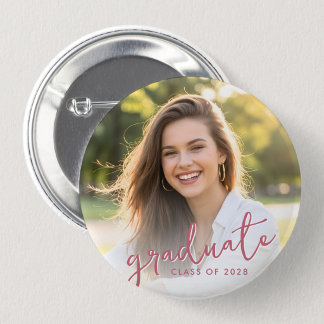 Absolvent Modern Pink Schrift Foto Button