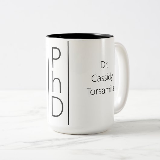 Absolvent Name PhD Zweifarbige Tasse (VorderseiteRechts)