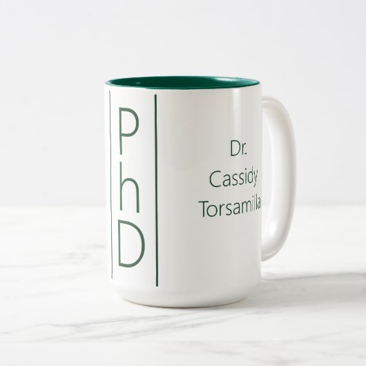 Absolvent Name White Green PhD Zweifarbige Tasse (VorderseiteRechts)