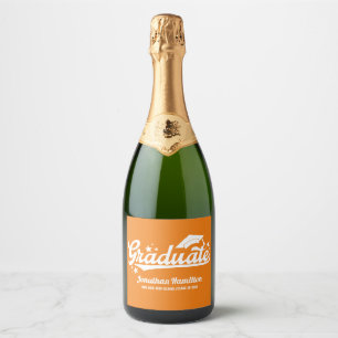 Absolvent Orange und Weiß Typography Abschluss Schaumweinetikett
